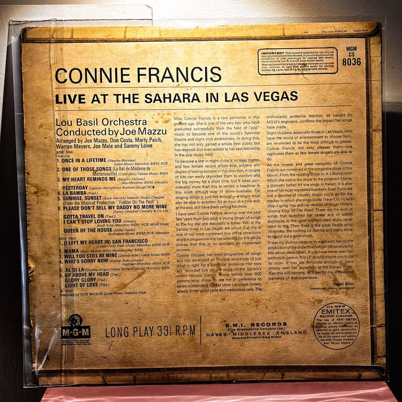 Connie Francis — Live at the Sahara in Las Vegas (Back)