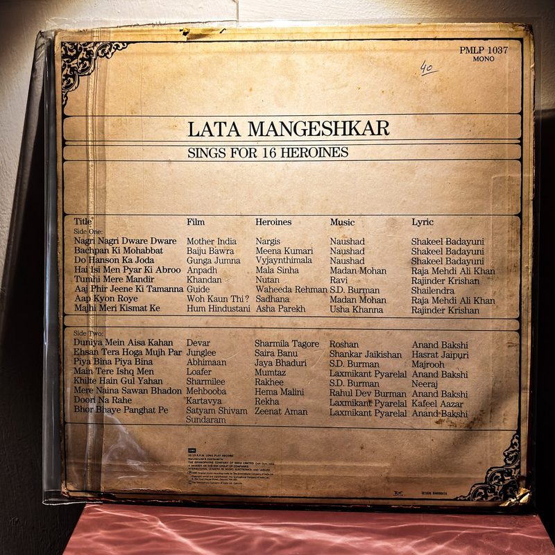 Lata Mangeshkar — Lata Mangeshkar Sings for 16 Heroines (Back)