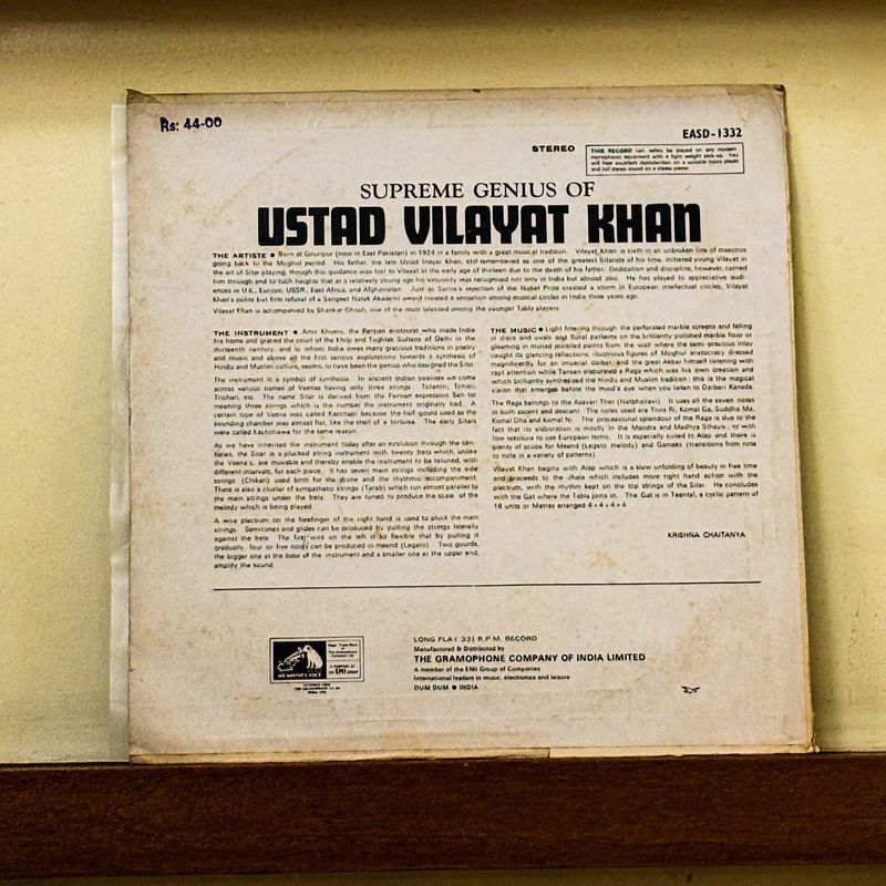 Ustad Vilayat Khan — The Supreme Genius Of Ustad Vilayat Khan (Back)