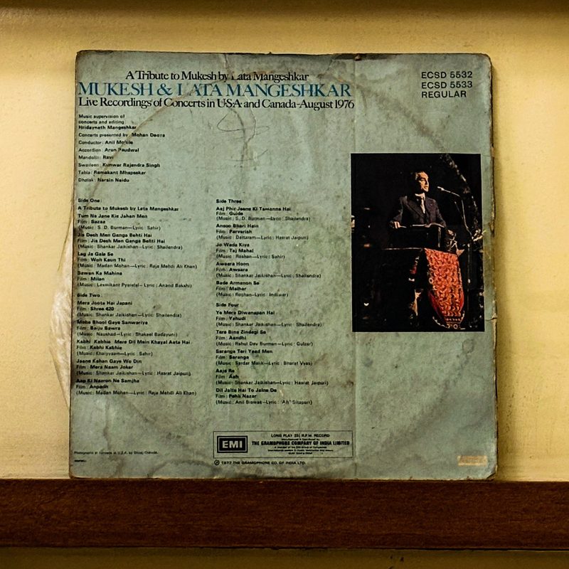 Mukesh & Lata Mangeshkar — A Tribute to Mukesh by Lata Mangeshkar — Live Recordings of Concerts in U.S.A. and Canada, August 1976 (Back)