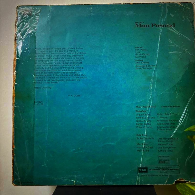 Rajesh Roshan — Man Pasand (Back)