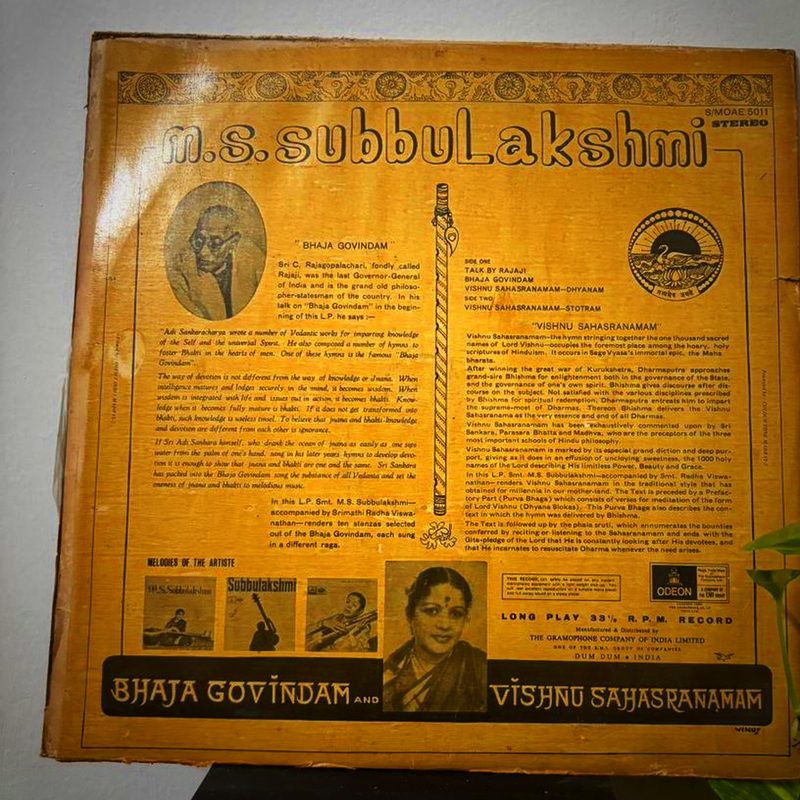 M.S. Subbulakshmi — Bhaja Govindam / Vishnu Sahasranamam (Back)