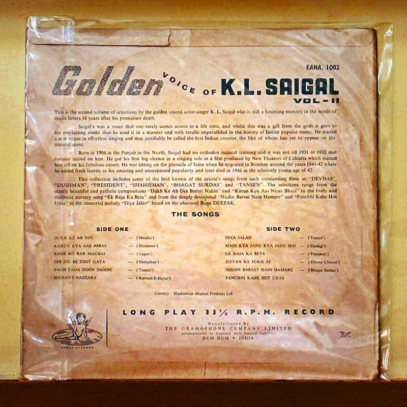 K.L. Saigal — Memories of Greatness Volume Two: The Golden Voice of K.L. Saigal (Back)