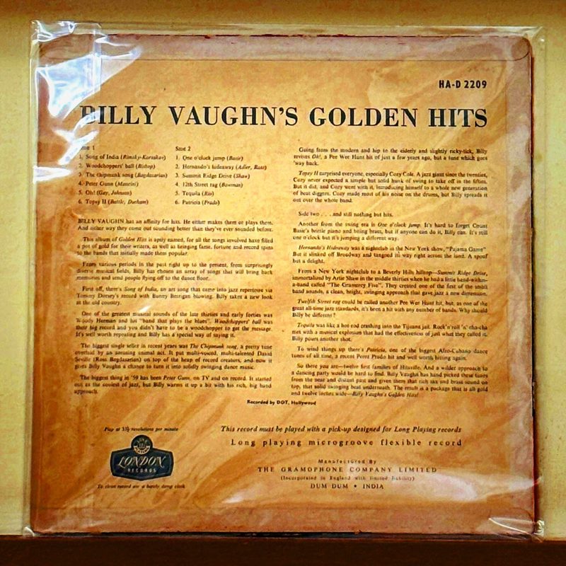 Billy Vaughn and His Orchestra — Golden Hits (Back)