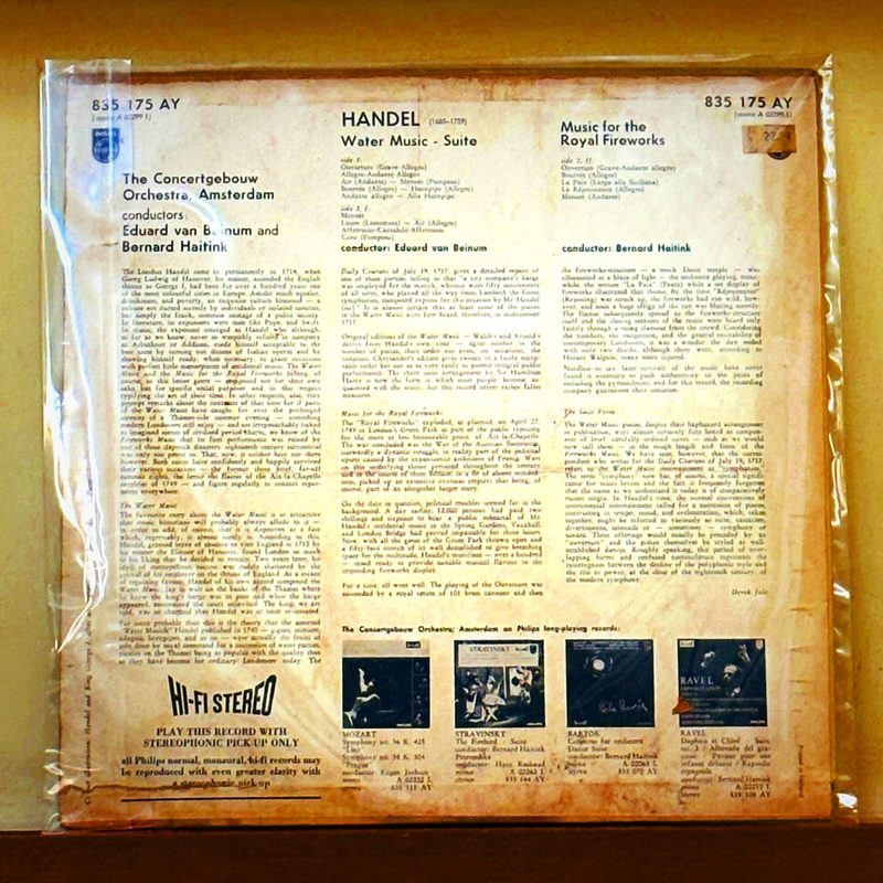 Eduard van Beinum, Bernard Haitink / The Concertgebouw Orchestra, Amsterdam — Handel: Water Music - Suite / Fireworks Music (Back)